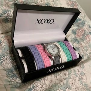 XOXO Women's Watch Set 7 Wristband Colors and Bedazzled Face